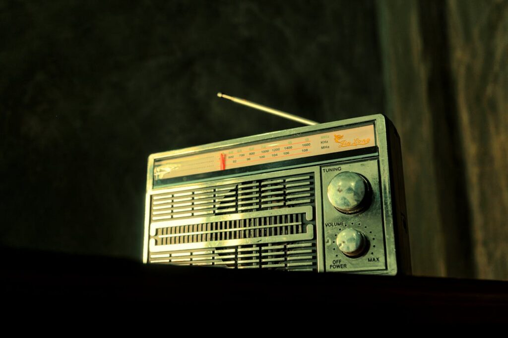 A nostalgic vintage radio with visible tuning dial, evoking classic charm.